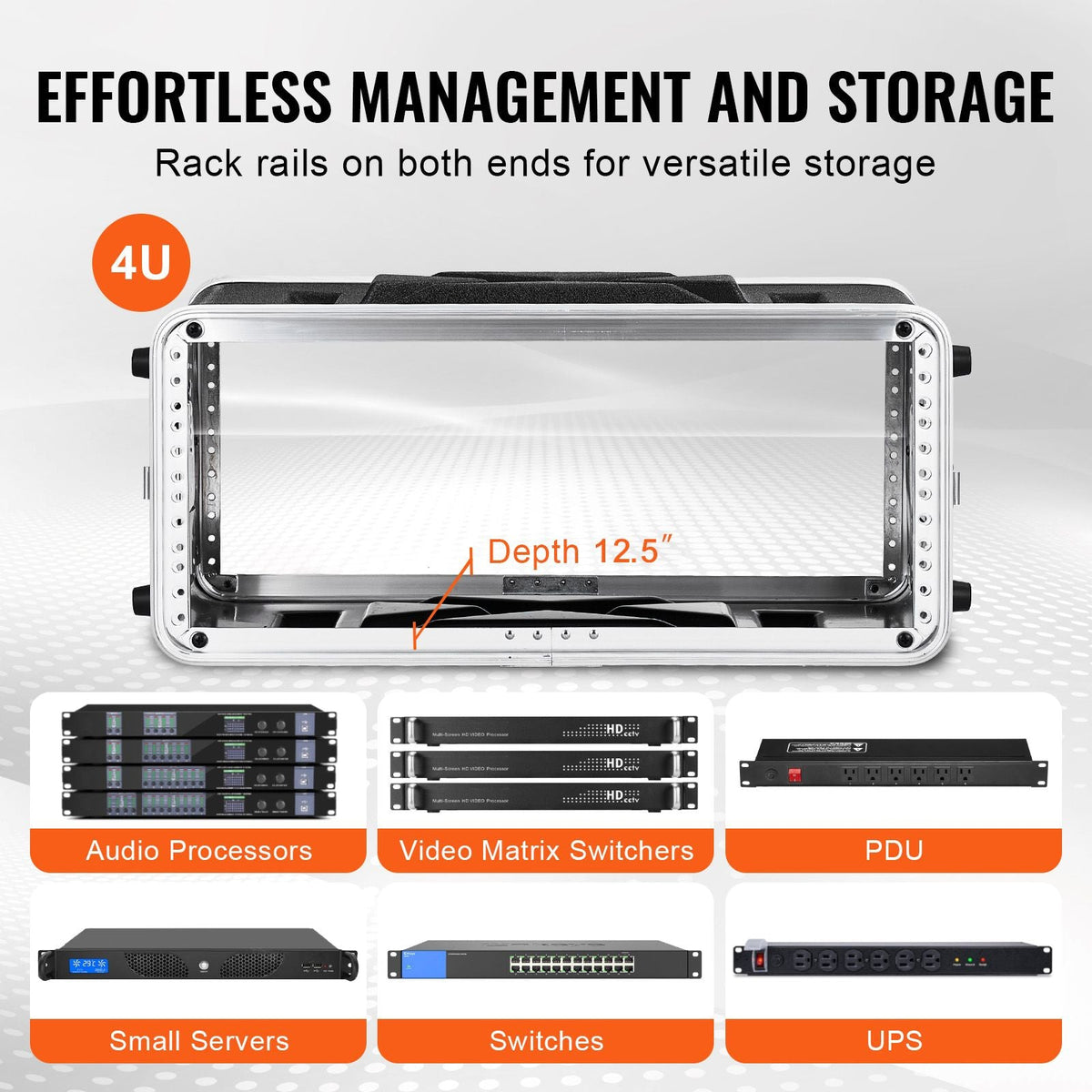4U Rack Case, Standard 14 in Depth, Server Rack Cabinet with ABS Construction Handle Heavy-Duty Twist Butterfly Latches, Detachable Front & Back Panels, for Amps, Mixers, Microphone Receivers
