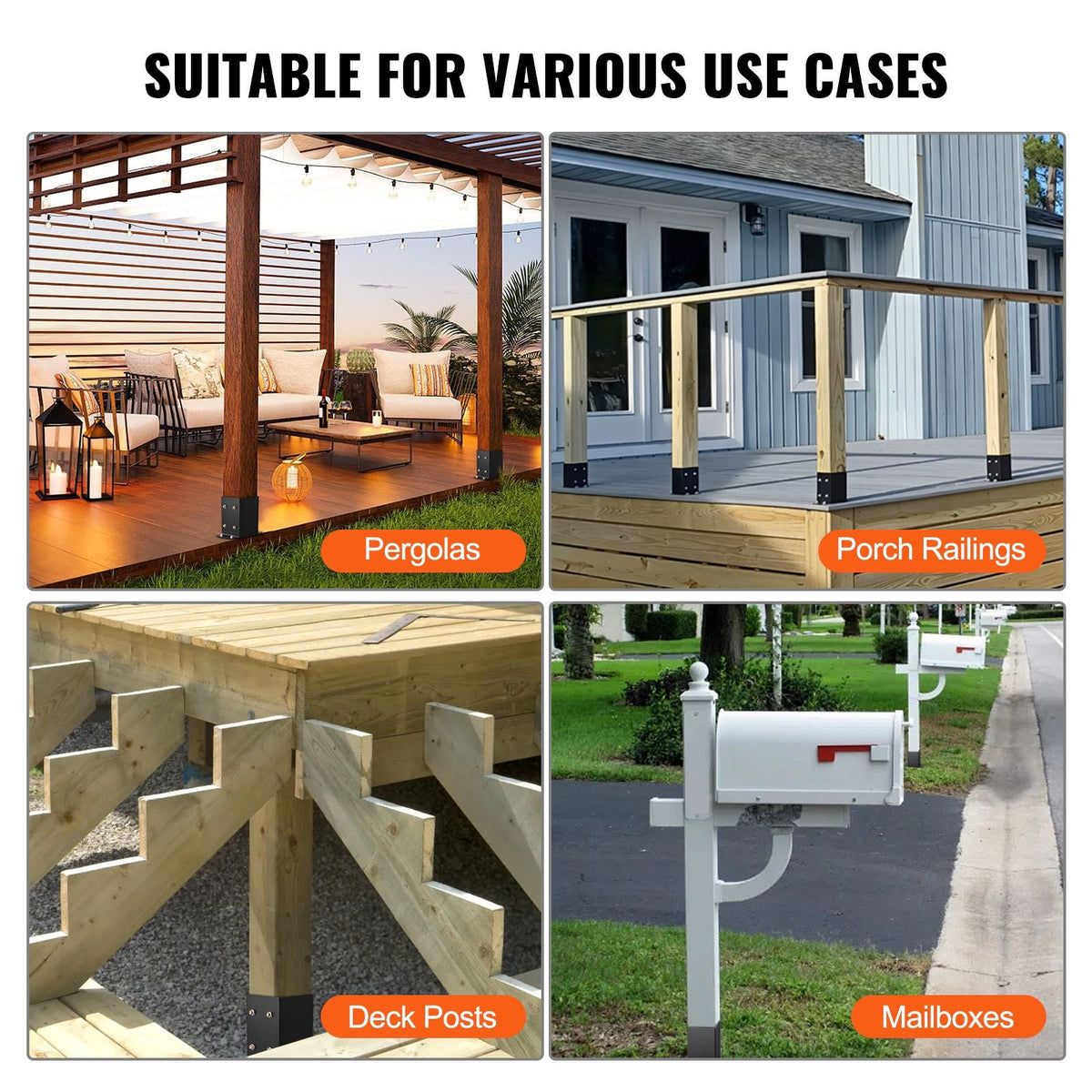 4x4 Post Base 2 Pcs, Inner Size 3.6"x3.6" Post Base Brackets, Heavy Duty Powder-Coated Post Anchor Matte Black Wood Post Brackets for Pavilion Deck Railing Support Deck Base Plate