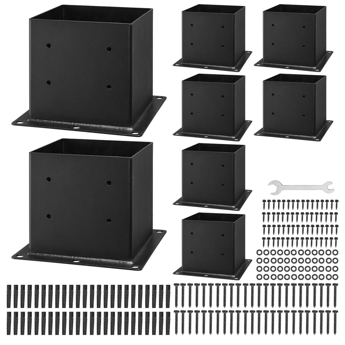 4x4 Post Base 8 Pcs, Inner Size 3.6x3.6 inch / 92x92 mm Post Brackets, Heavy Duty Carbon Steel Decking Posts, Wood Posts Brackets for Pavilion Deck Railing Support Deck Base Plate, Black
