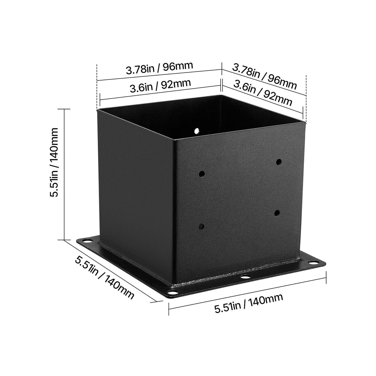 4x4 Post Base 8 Pcs, Inner Size 3.6x3.6 inch / 92x92 mm Post Brackets, Heavy Duty Carbon Steel Decking Posts, Wood Posts Brackets for Pavilion Deck Railing Support Deck Base Plate, Black