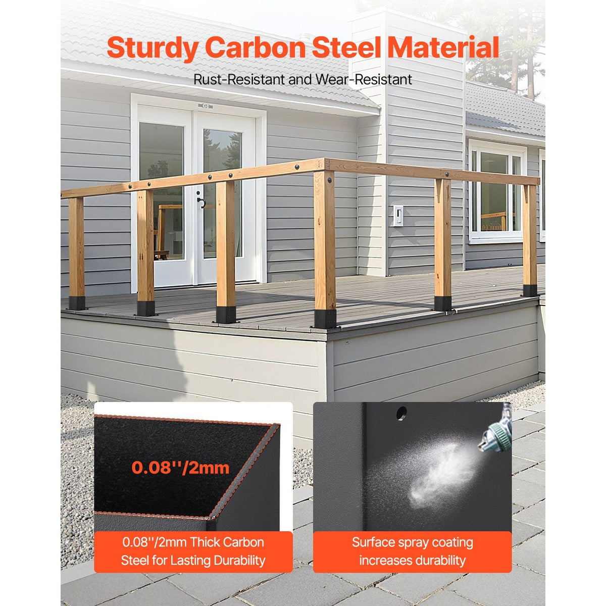 4x4 Post Base 8 Pcs, Inner Size 3.6x3.6 inch / 92x92 mm Post Brackets, Heavy Duty Carbon Steel Decking Posts, Wood Posts Brackets for Pavilion Deck Railing Support Deck Base Plate, Black