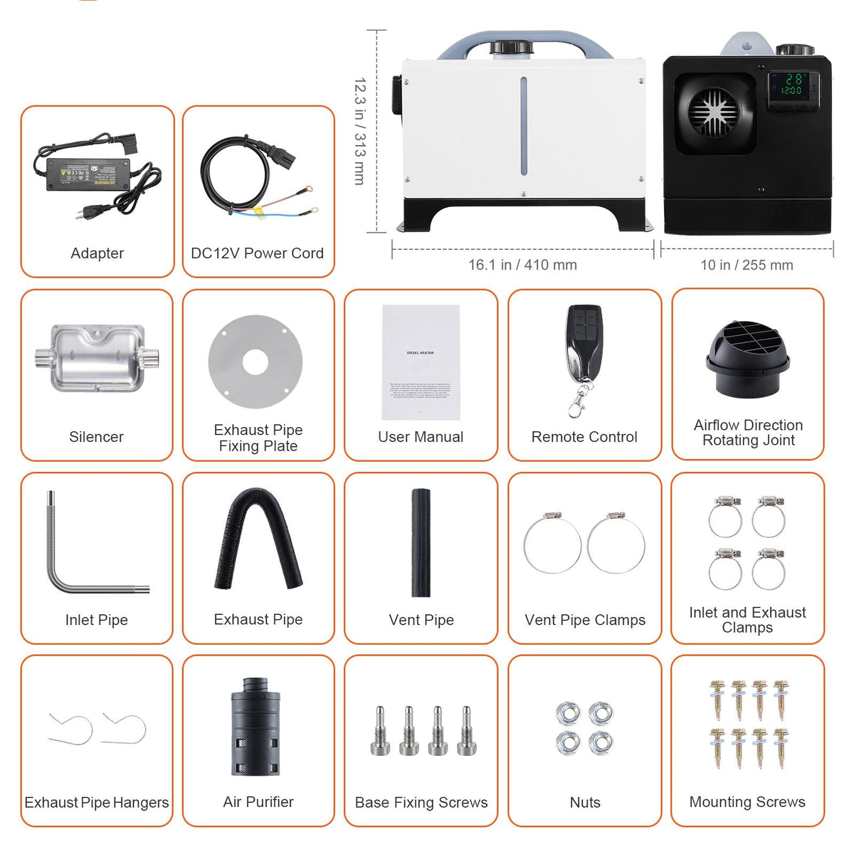 5-8KW Diesel Heater, Diesel Air Heater All in One with Remote Control and LCD Screen, Fast Heating Low Noise, Portable Diesel Heater for Truck Van RV Trailer Camper