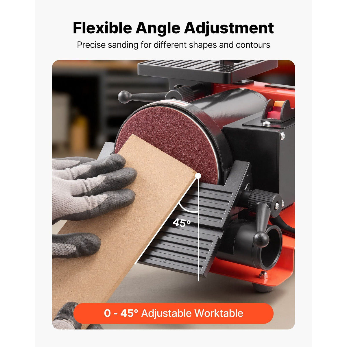 5" Disc Sander & 1" x 30" Belt Sander, 250W Benchtop Belt Disc Sanders Combo with 0 - 45° Adjustable Worktable & Dust Collection Ports for Woodworking, Furniture Refinishing, DIY Crafting