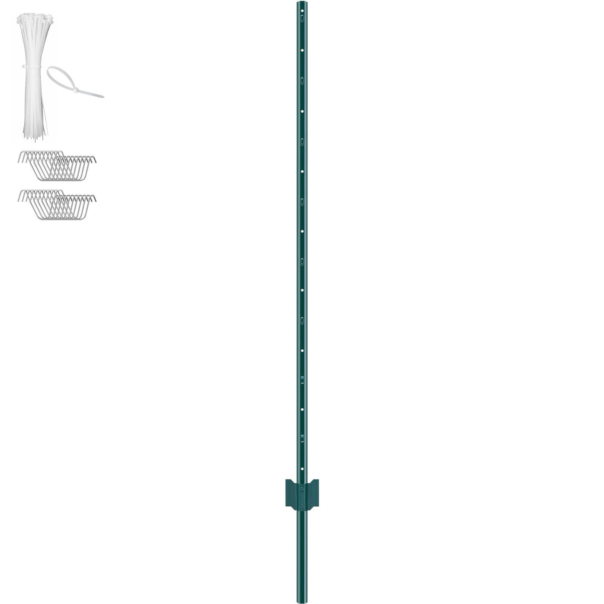 5 Feet Fence Post, 10 Pack U-Channel Heavy Duty Metal Fence Posts, Sturdy Steel Fence Stakes for Garden Yard, Lawn, Farms and Outdoor Wire Fencing, Green