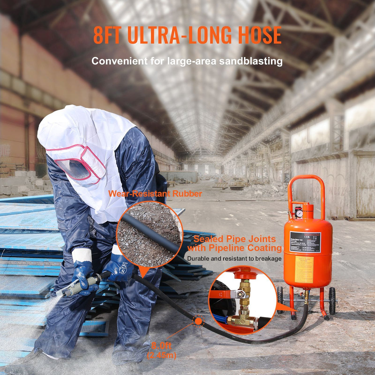5 Gallon Sand Blaster, 60-110 PSI High Pressure Sandblaster, Portable Abrasive Blasting Tank, Air Sand Blasting Kit with 4 Ceramic Nozzles and Oil-Water Separator for Paint, Stain, Rust Removal