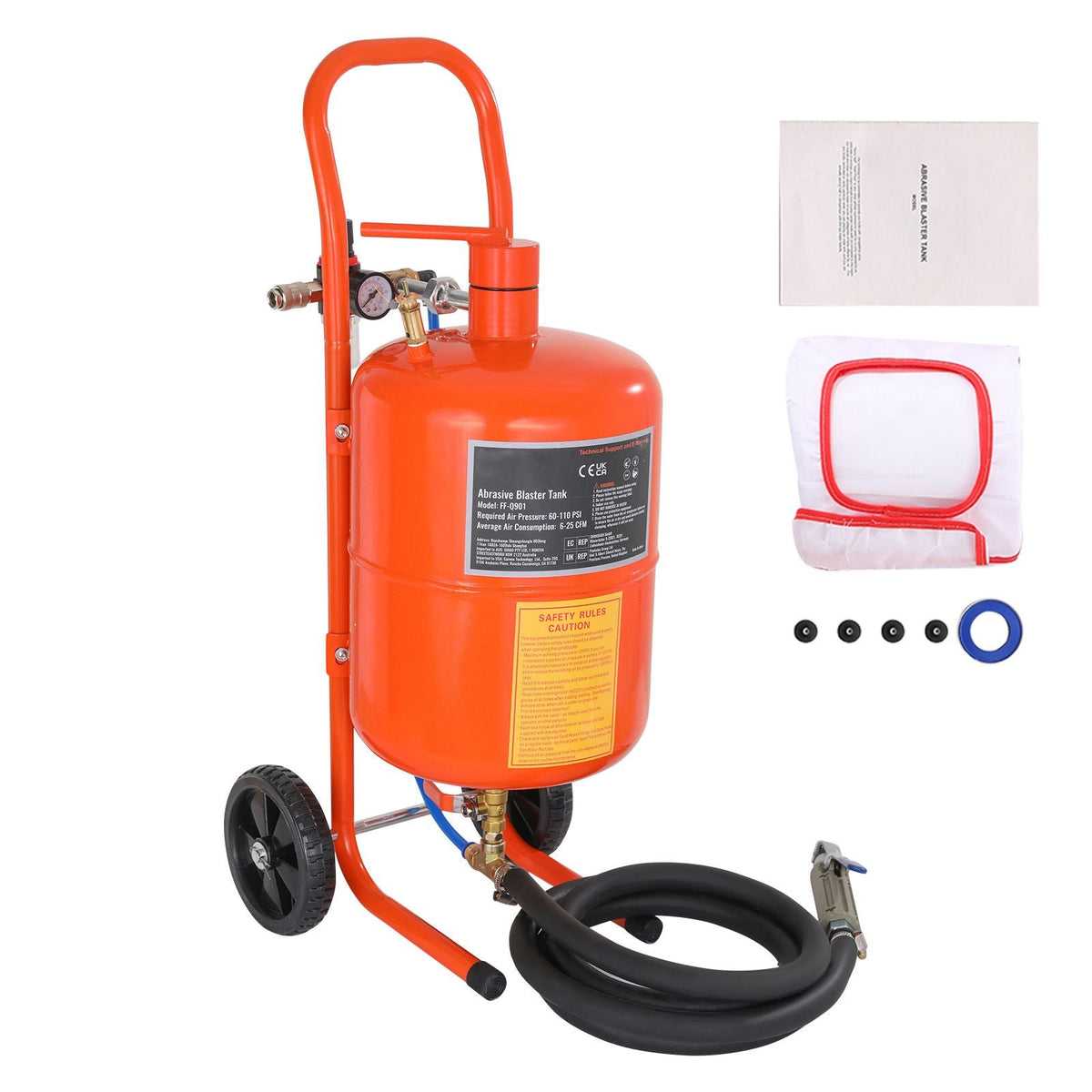 5 Gallon Sand Blaster, 60-110 PSI High Pressure Sandblaster, Portable Abrasive Blasting Tank, Air Sand Blasting Kit with 4 Ceramic Nozzles and Oil-Water Separator for Paint, Stain, Rust Removal