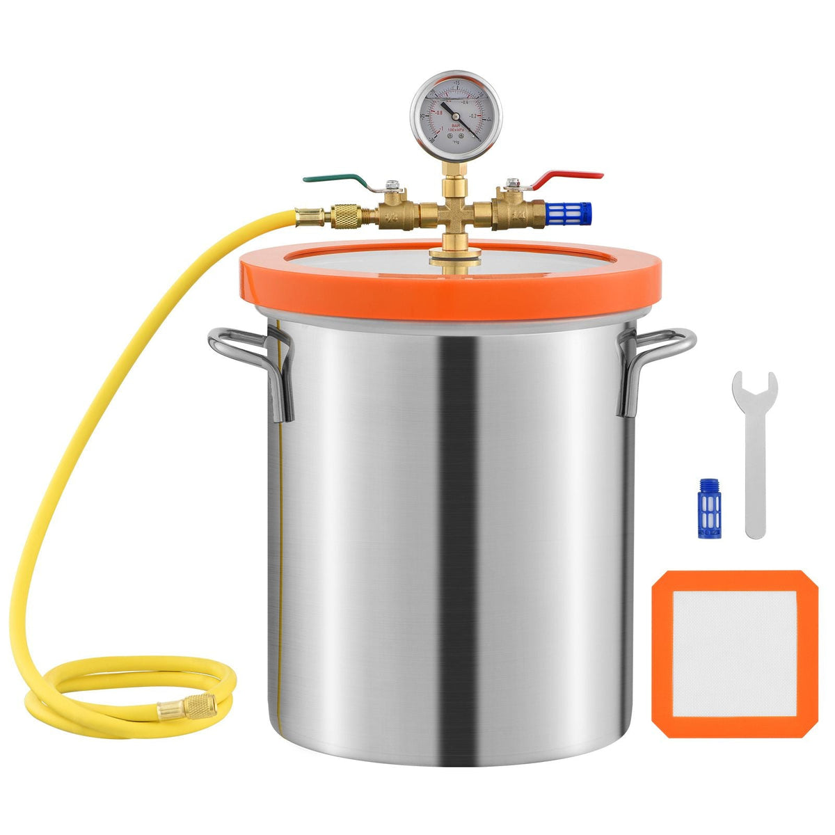 5 Gallon Vacuum Chamber, Upgraded Tempered Glass Lid Vacuum Degassing Chamber, 304 Stainless Steel Chamber, for Stabilizing Wood, Resin Degassing, Silicone Degassing and Plaster Degassing