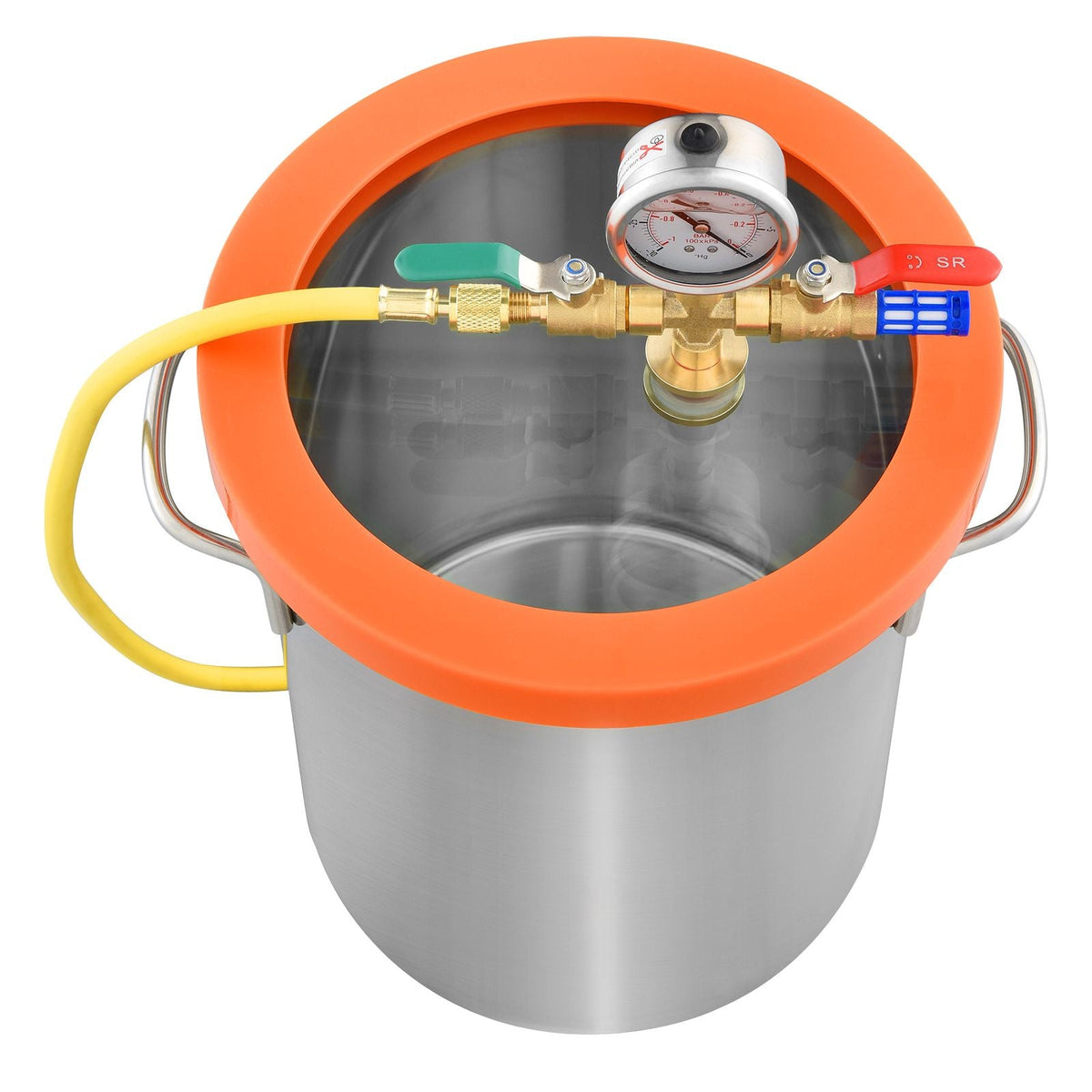 5 Gallon Vacuum Chamber, Upgraded Tempered Glass Lid Vacuum Degassing Chamber, 304 Stainless Steel Chamber, for Stabilizing Wood, Resin Degassing, Silicone Degassing and Plaster Degassing