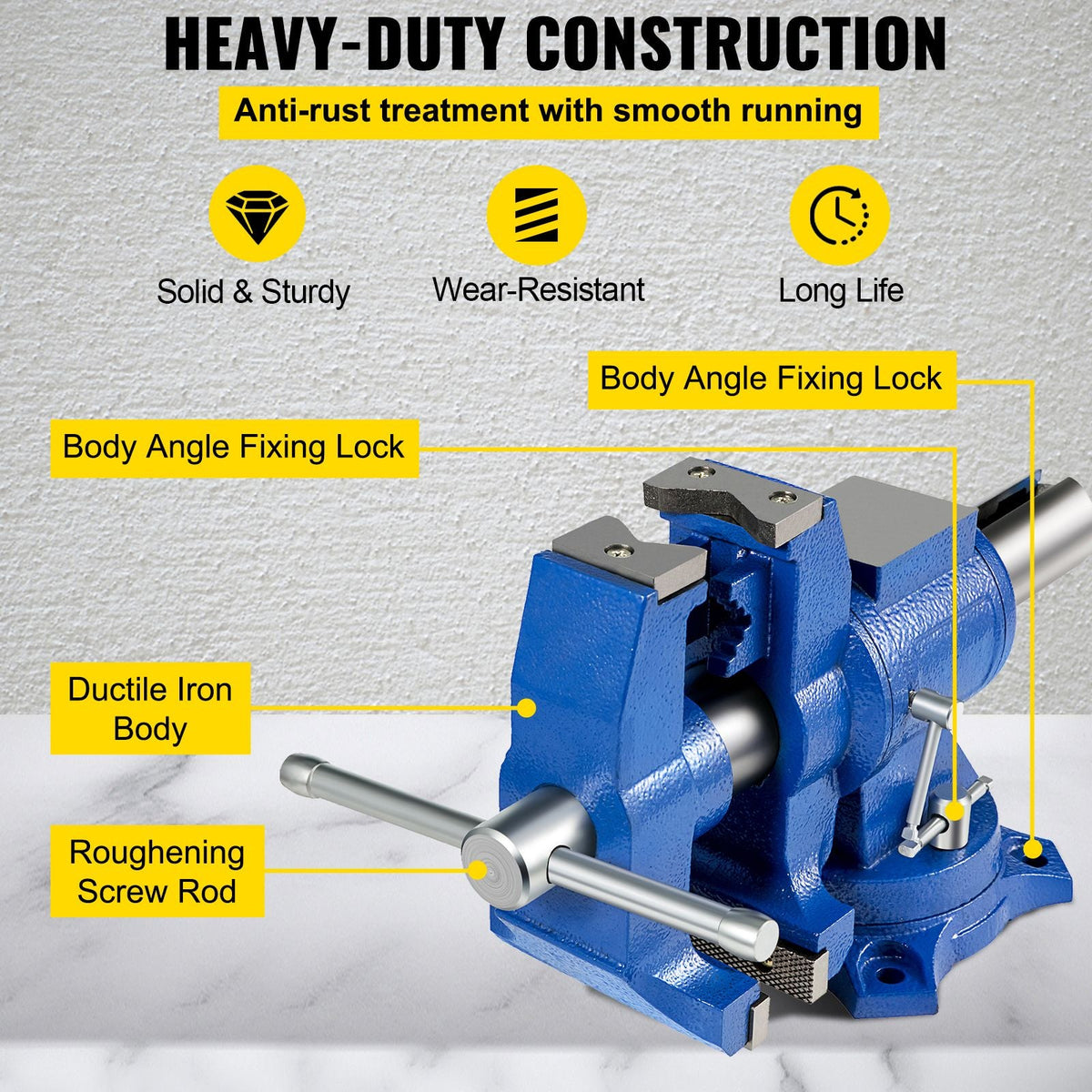 5" Heavy Duty Bench Vise, Double Swivel Rotating Vise Head/Body Rotates 360°,Pipe Vise Bench Vices 30Kn Clamping Force,for Clamping Fixing Equipment Home or Industrial Use