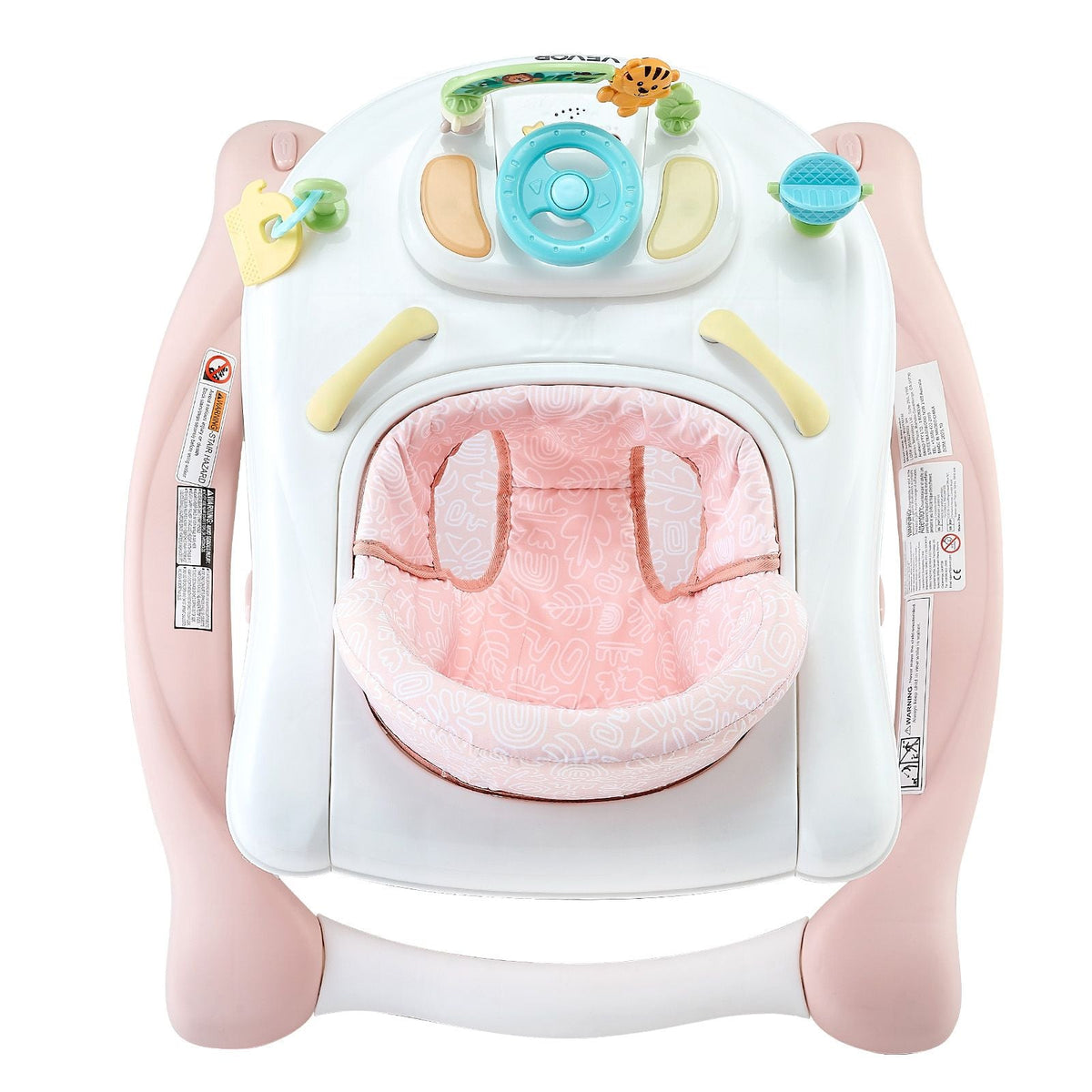 5-in-1 Baby Walker, Folding Baby Activity Center on Wheels, Height Adjustable Rocker Bouncer Walker with Comfortable High-Back Seat, Anti-Rollover Toddler Walking Helper for 6-24 Month Boy Girls