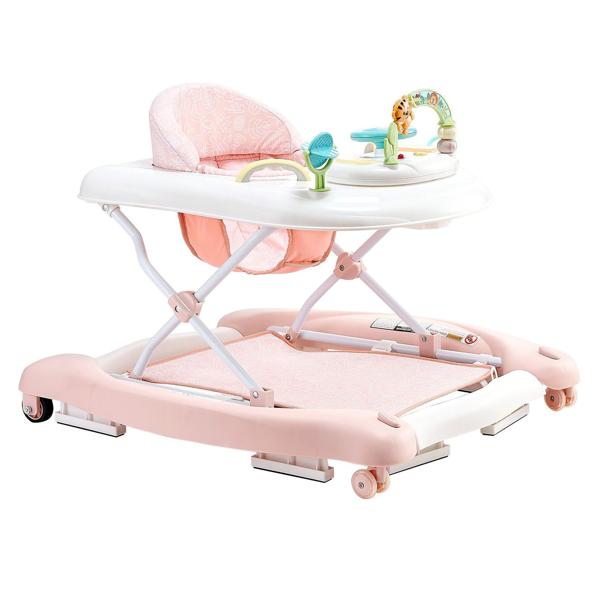5-in-1 Baby Walker, Folding Baby Activity Center on Wheels, Height Adjustable Rocker Bouncer Walker with Comfortable High-Back Seat, Anti-Rollover Toddler Walking Helper for 6-24 Month Boy Girls