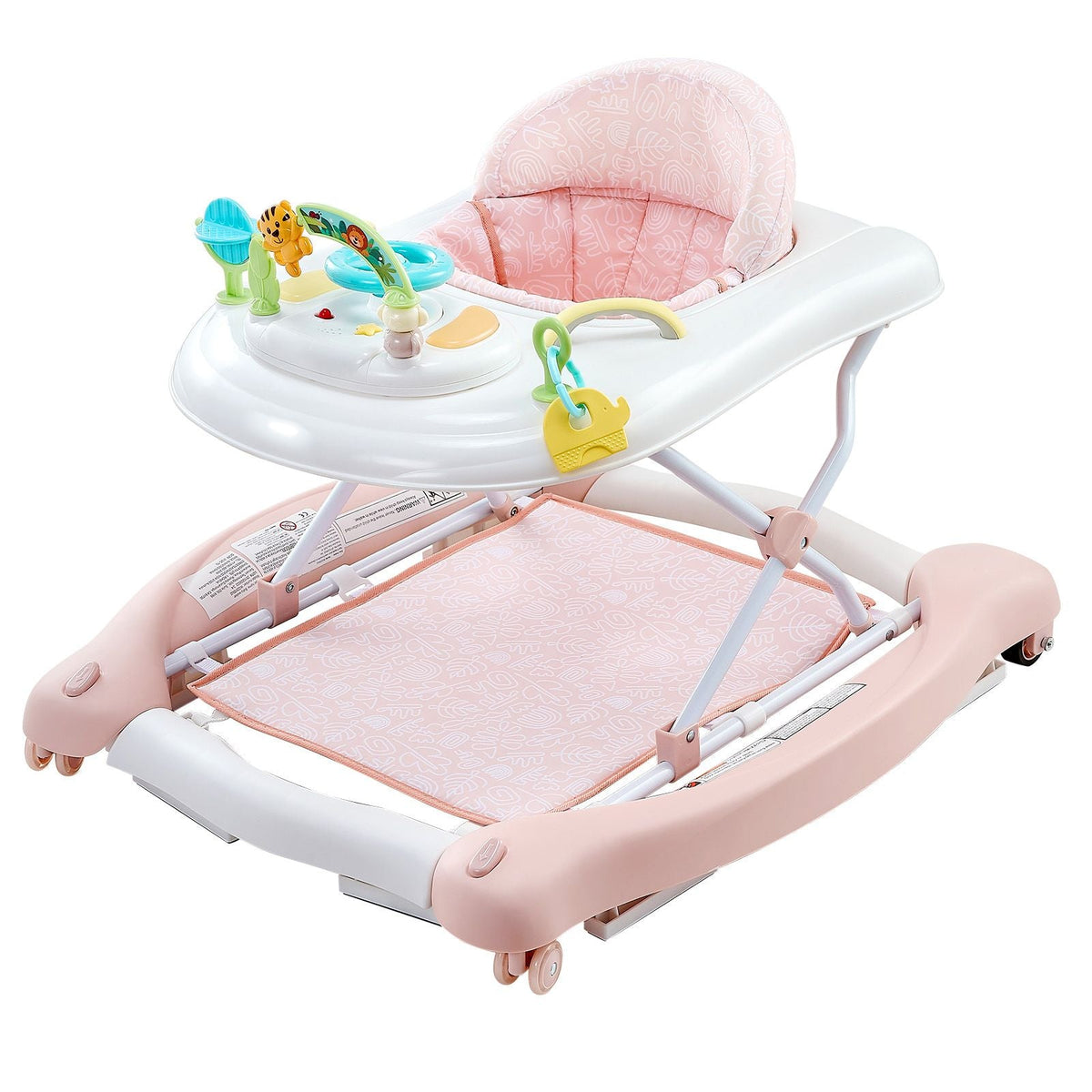 5-in-1 Baby Walker, Folding Baby Activity Center on Wheels, Height Adjustable Rocker Bouncer Walker with Comfortable High-Back Seat, Anti-Rollover Toddler Walking Helper for 6-24 Month Boy Girls
