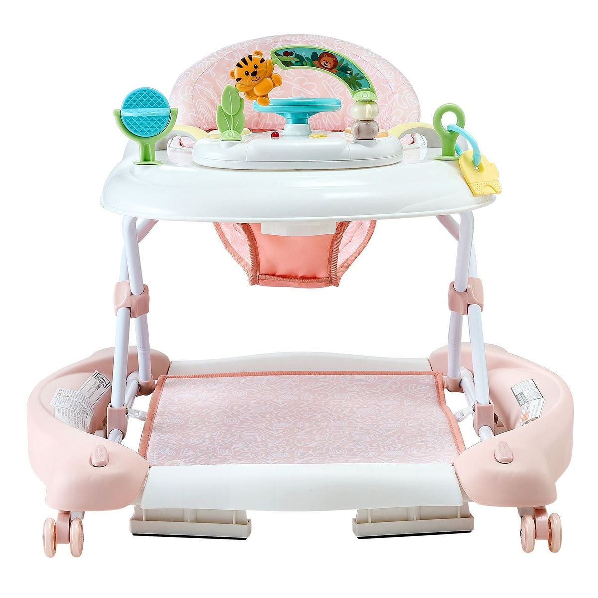 5-in-1 Baby Walker, Folding Baby Activity Center on Wheels, Height Adjustable Rocker Bouncer Walker with Comfortable High-Back Seat, Anti-Rollover Toddler Walking Helper for 6-24 Month Boy Girls