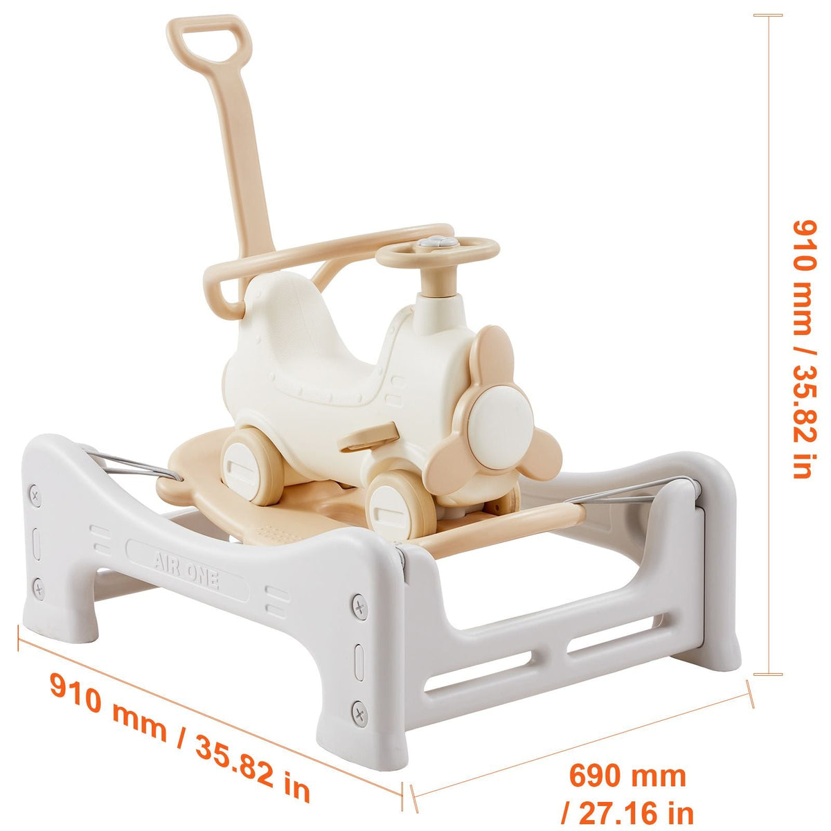 5 in 1 Rocking Horse for Toddlers 1-3 Years, Baby Rocking Horse with Trampoline, Detachable Balance Board, Push Handle and 4 Smooth Wheels, Support to 80lbs Kids Ride on Toy, White
