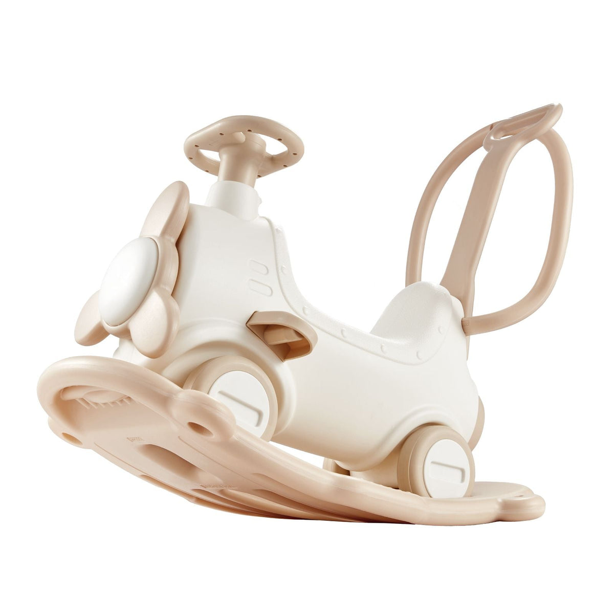 5 in 1 Rocking Horse for Toddlers 1-3 Years, Baby Rocking Horse with Trampoline, Detachable Balance Board, Push Handle and 4 Smooth Wheels, Support to 80lbs Kids Ride on Toy, White
