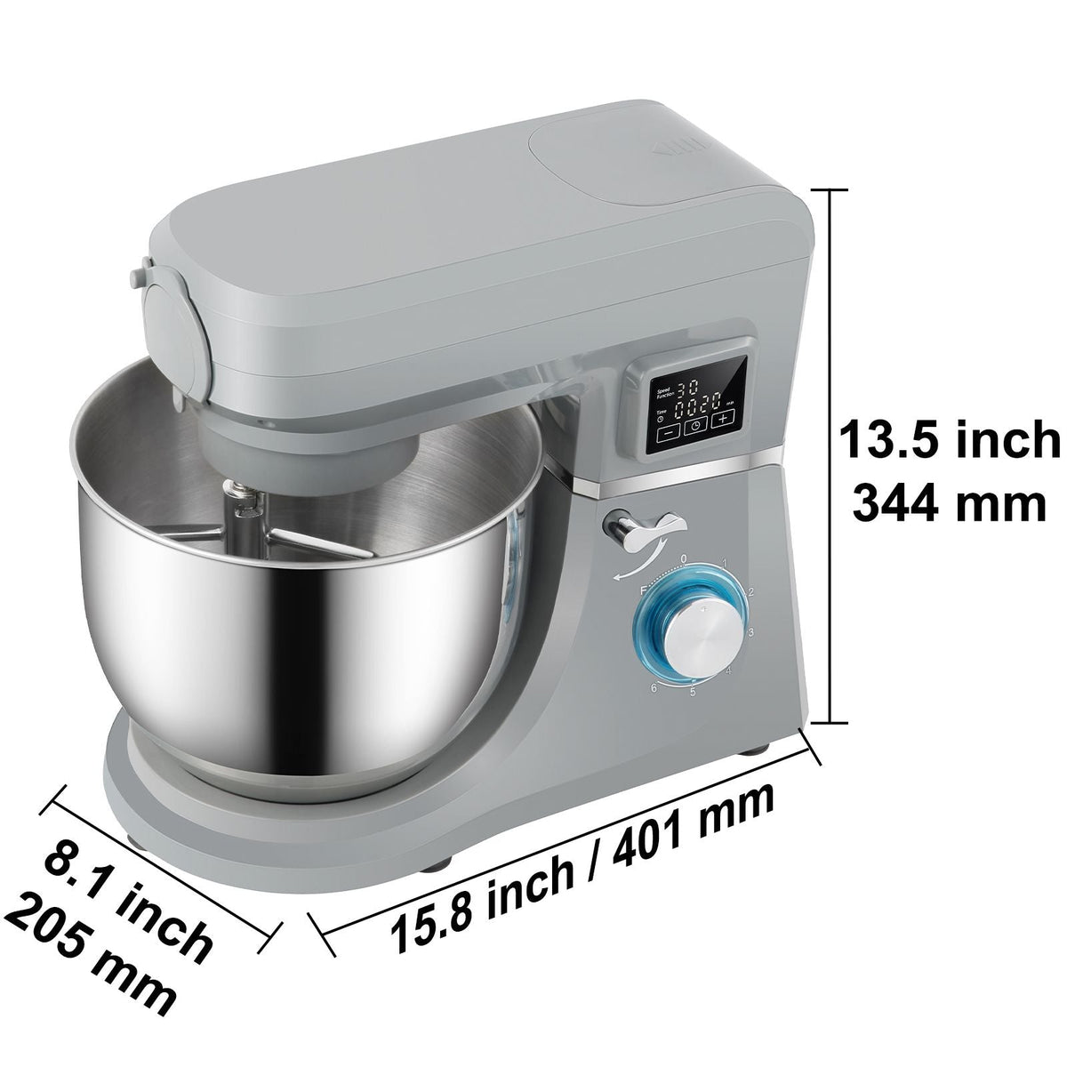 5 IN 1 Stand Mixer, 660W Tilt-Head Multifunctional Electric Mixer with 6 Speeds LCD Screen Timing, 7.4 Qt Stainless Bowl, Dough Hook, Flat Beater, Whisk, Scraper, Meat Grinder, Juice Cup - Gray