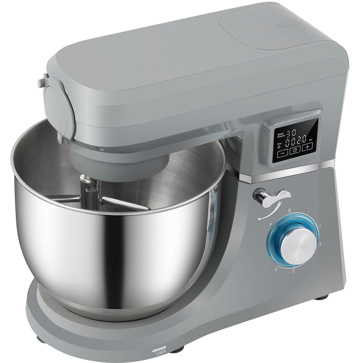 5 IN 1 Stand Mixer, 660W Tilt-Head Multifunctional Electric Mixer with 6 Speeds LCD Screen Timing, 7.4 Qt Stainless Bowl, Dough Hook, Flat Beater, Whisk, Scraper, Meat Grinder, Juice Cup - Gray