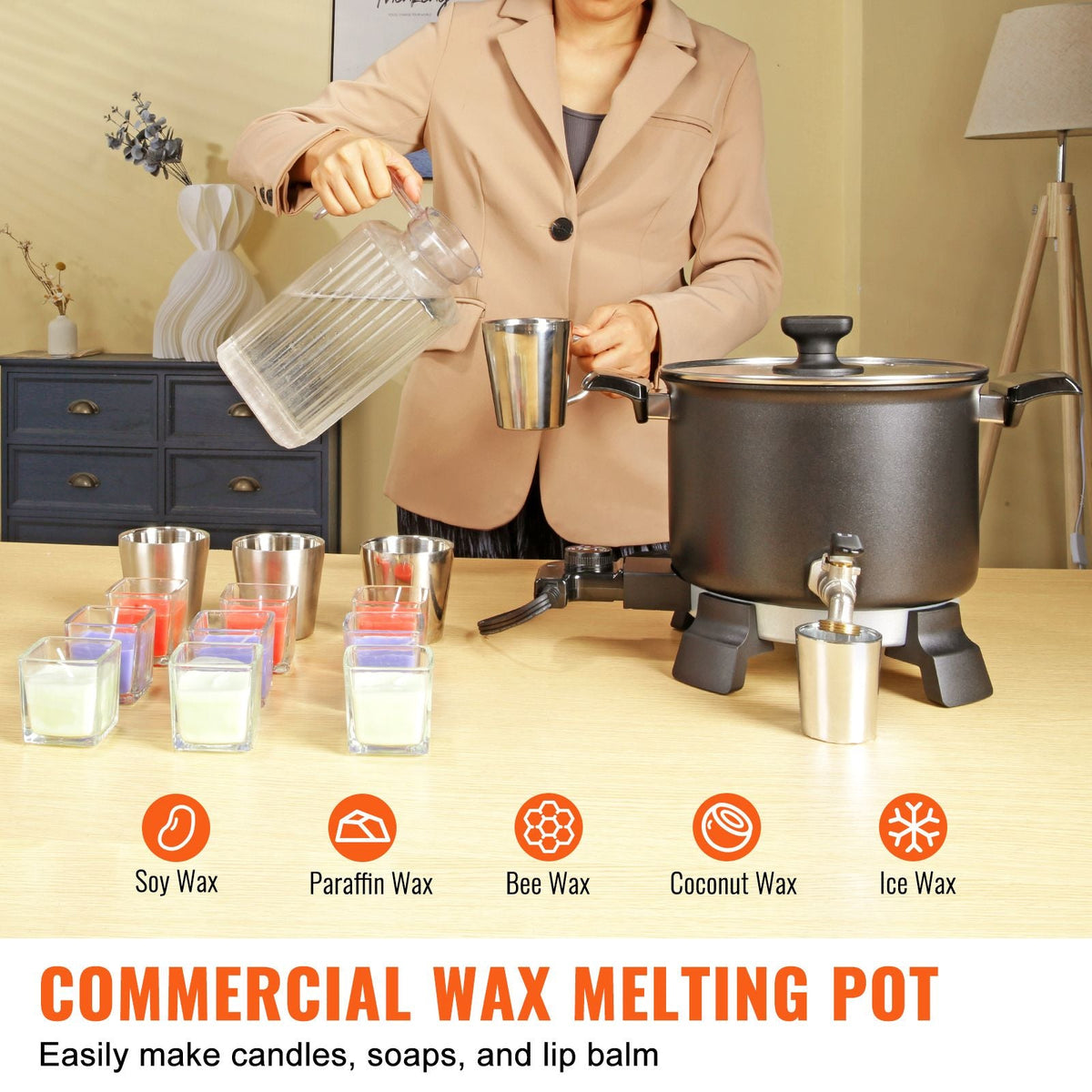 5 Liter Wax Melter for Candle Making, Large Electric Wax Melting Pot Easy Pour Spout, 4-level Temperature Control, Easy Clean for Candle Soap Cream Beauty Bulk Production Business or Home