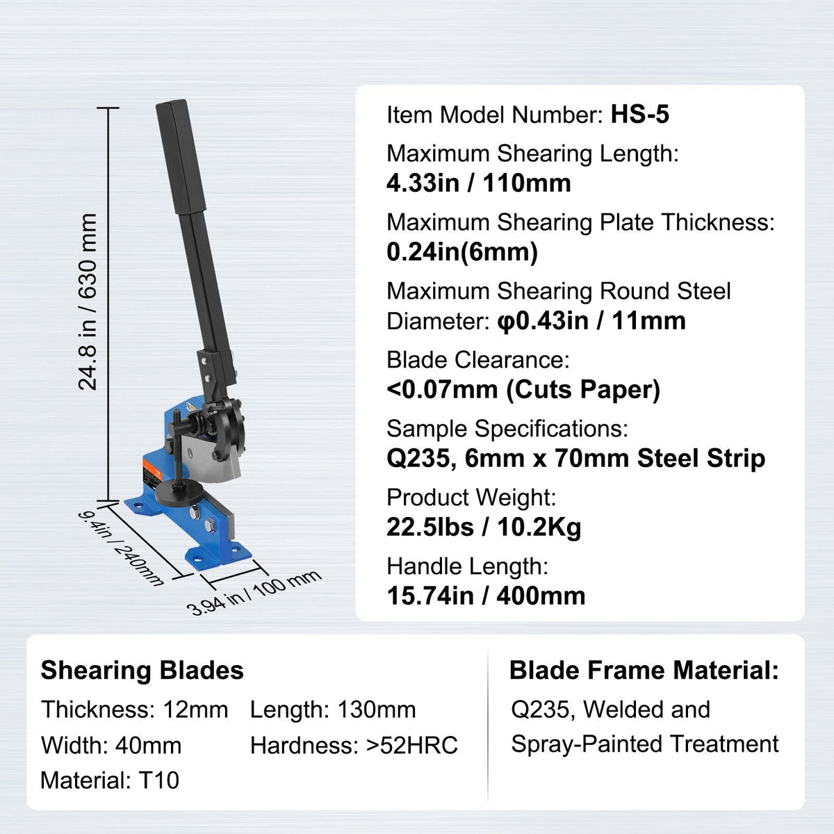 5" Manual Hand Plate Shear for Metal Sheet Processing, HS-5 Benchtop Cutter with Q235 Material, for Crafts Thick Steel Crafting, Heavy Duty Roll Press Machine for Builders, DIY Enthusiasts