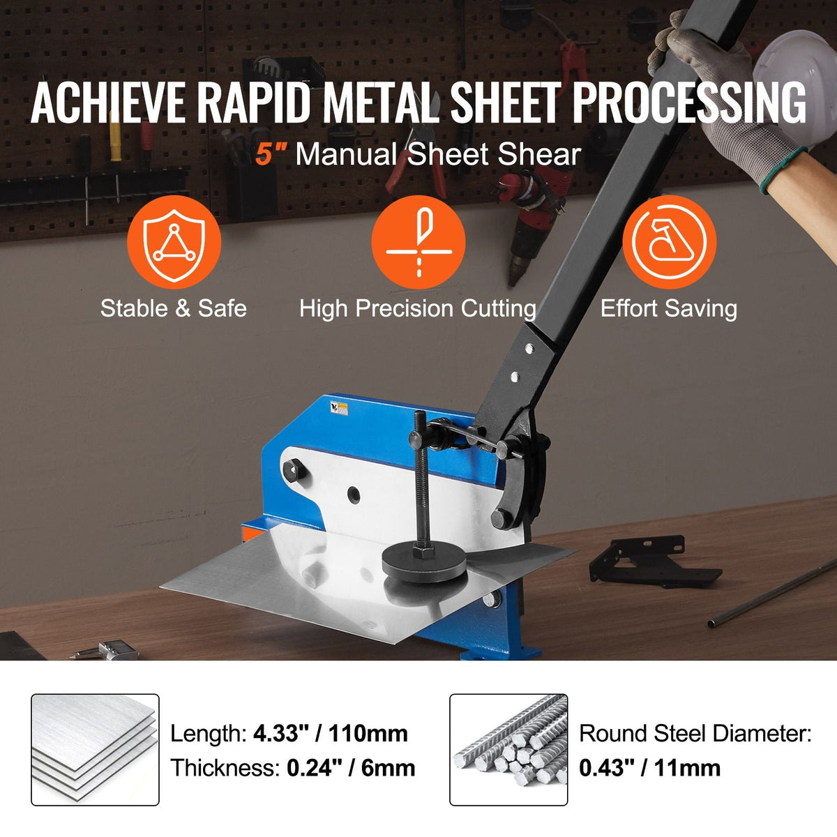 5" Manual Hand Plate Shear for Metal Sheet Processing, HS-5 Benchtop Cutter with Q235 Material, for Crafts Thick Steel Crafting, Heavy Duty Roll Press Machine for Builders, DIY Enthusiasts