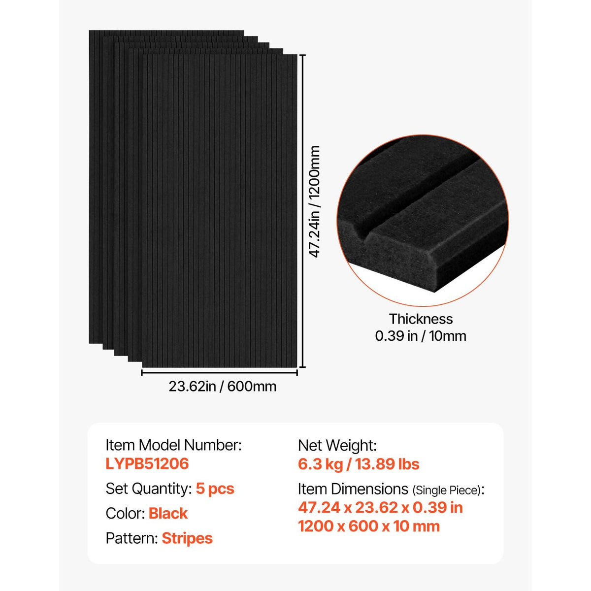 5 Pack Acoustic Panels with Self Adhesive, 47.2 x 23.6 x 0.4 inch Sound Proof Foam Panels, Polyester Fiber Soundproof Wall Panels High Density, for Home, Studio, Office, Theater, Black