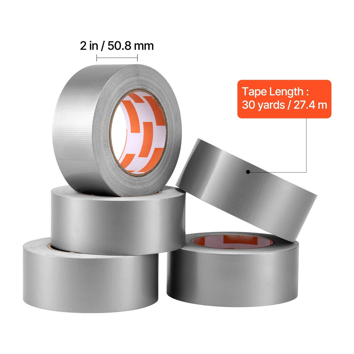 5-Pack Duct Tape, 2 in x 30 Yards, No Residue Strong Adhesive Waterproof Temperature-Resistant Heavy Duty Duct Tape, Tear by Hand, for Indoor Outdoor Repair, Industrial, All Weather, Sliver