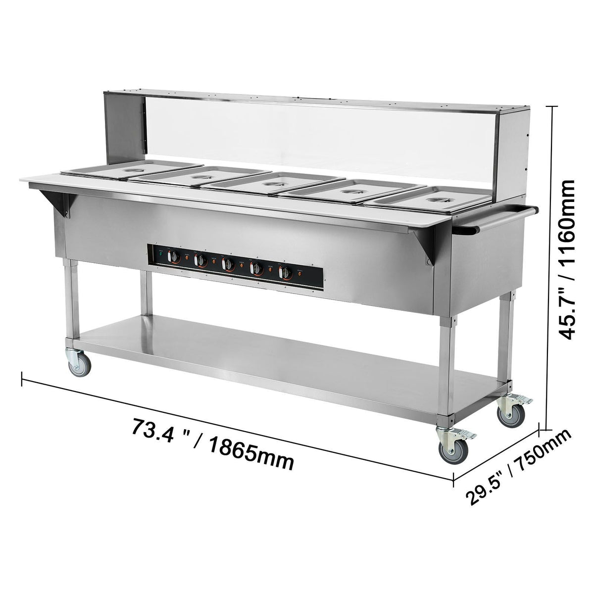 5-Pan Commercial Food Warmer, 5 x 20.6QT Electric Steam Table, 3750W Professional Buffet Catering Food Warmer with Acrylic Sneeze Guard, Food Grade Stainless Steel Server for Party Restaurant