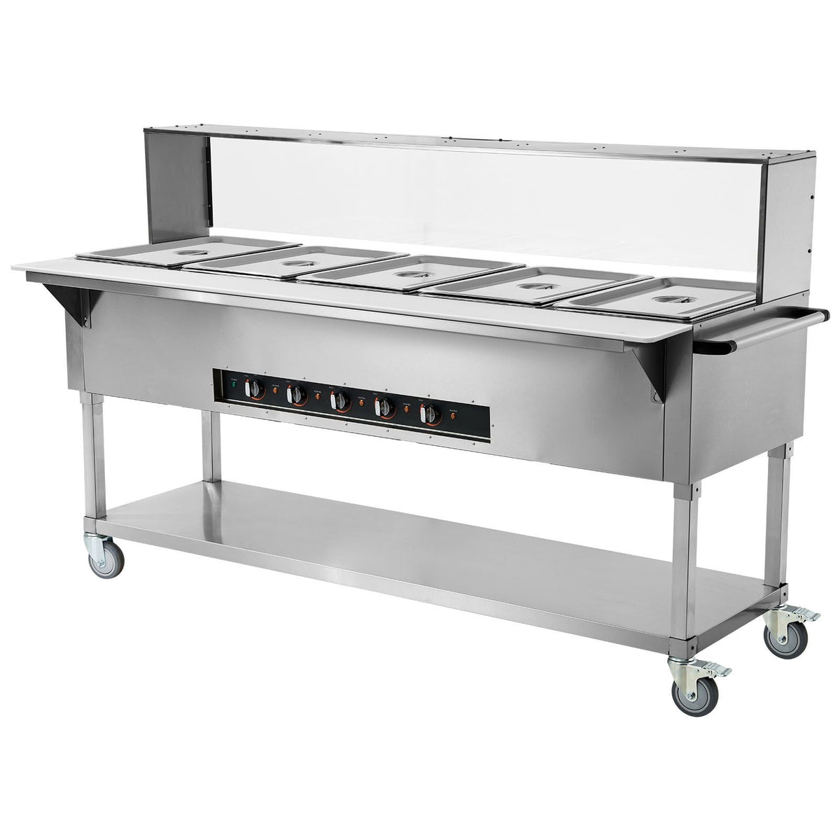 5-Pan Commercial Food Warmer, 5 x 20.6QT Electric Steam Table, 3750W Professional Buffet Catering Food Warmer with Acrylic Sneeze Guard, Food Grade Stainless Steel Server for Party Restaurant