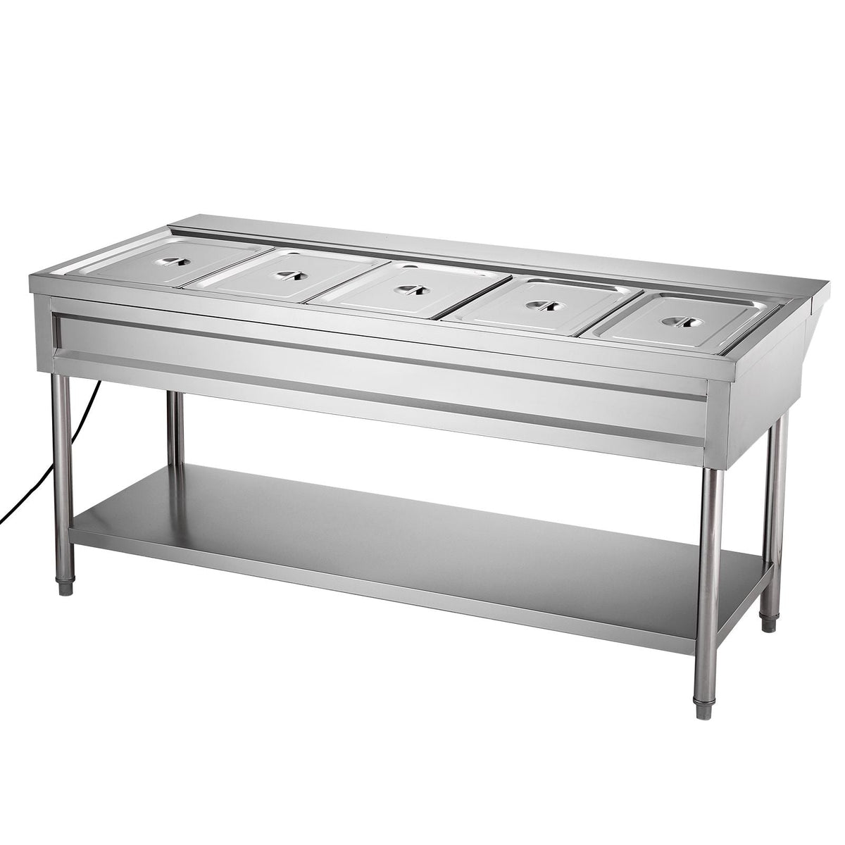 5-Pan Commercial Food Warmer, Electric Steam Table with Independent Temperature Control, 750W x 5 Stainless Steel Buffet Catering Food Warmer with Undershelf and Workspace, for Restaurant