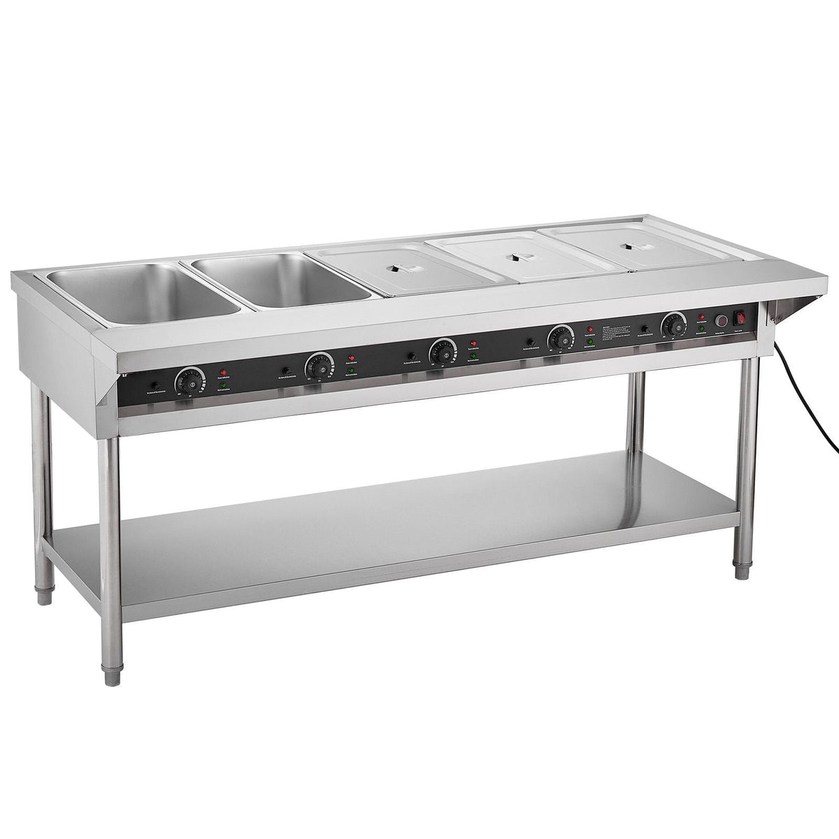 5-Pan Commercial Food Warmer, Electric Steam Table with Independent Temperature Control, 750W x 5 Stainless Steel Buffet Catering Food Warmer with Undershelf and Workspace, for Restaurant