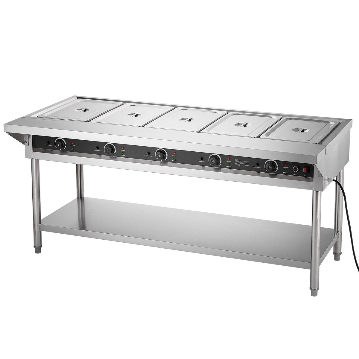 5-Pan Commercial Food Warmer, Electric Steam Table with Independent Temperature Control, 750W x 5 Stainless Steel Buffet Catering Food Warmer with Undershelf and Workspace, for Restaurant