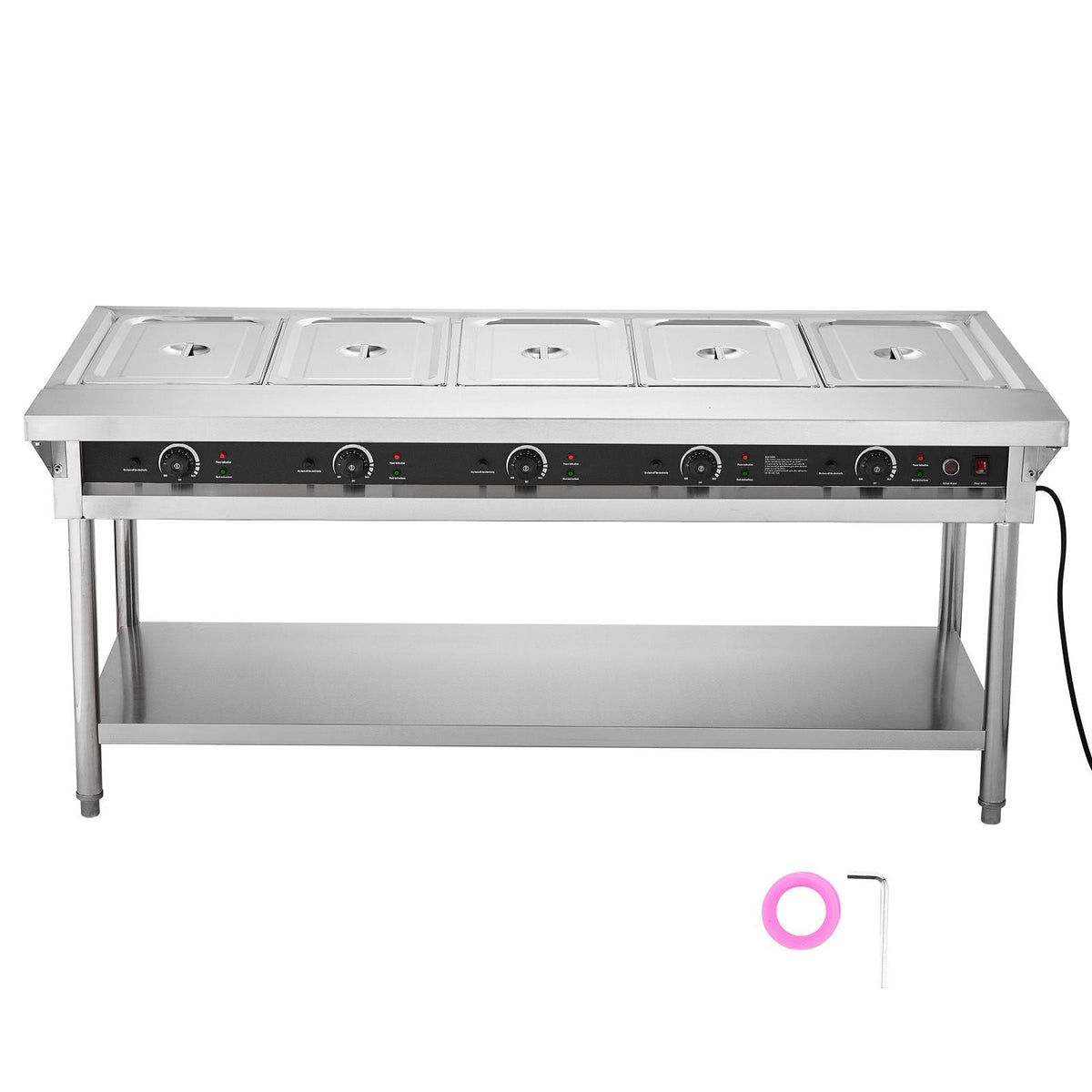 5-Pan Commercial Food Warmer, Electric Steam Table with Independent Temperature Control, 750W x 5 Stainless Steel Buffet Catering Food Warmer with Undershelf and Workspace, for Restaurant