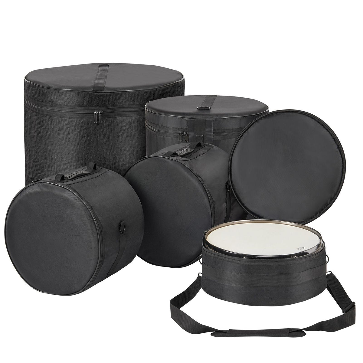 5-Piece Drum Bag Kit, Durable 1680D Oxford Material, Cushioned Cases with 1.5m Removable Shoulder Strap and Carry Handles, Collapsible, Fits 22'' Bass, 12''/13''/16'' Toms, 14'' Snare
