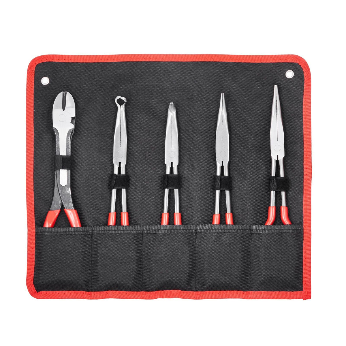 5-Piece Needle Nose Pliers, 11 in Long Needle Nose Pliers Set, Diagonal Cutting Pliers, 45°/ 90° Bent Nose Plier, Round Nose Plier, Long Nose Plier, Professional Pliers Set with Storage Bag
