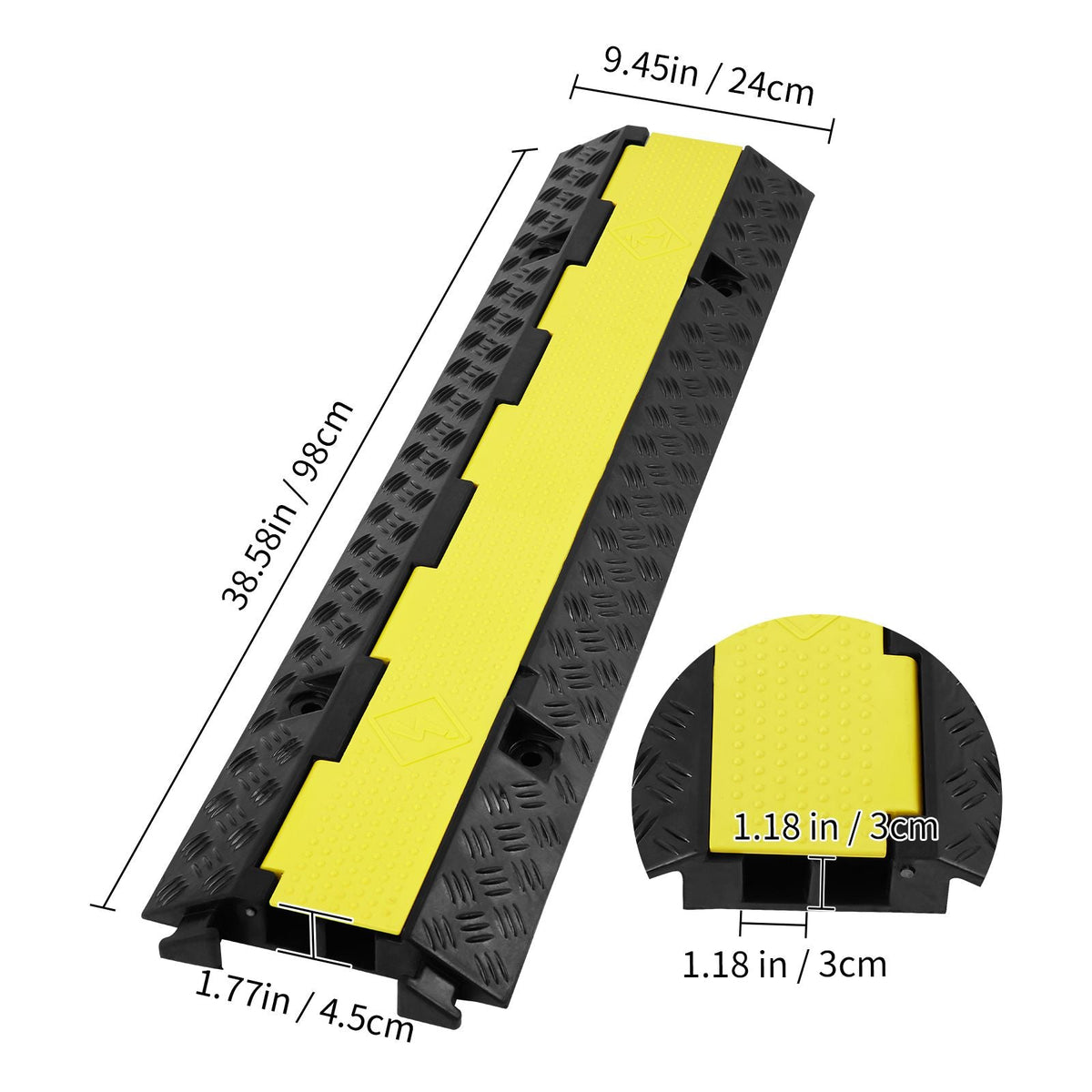 5-Piece Rubber Cable Guard, Dual Channel, 12000 lbs per Axle Load Capacity, Durable Hose & Wire Protection Ramp for Driveways, with Easy Access Top & 50 ft Caution Tape for Both Indoor & Outd