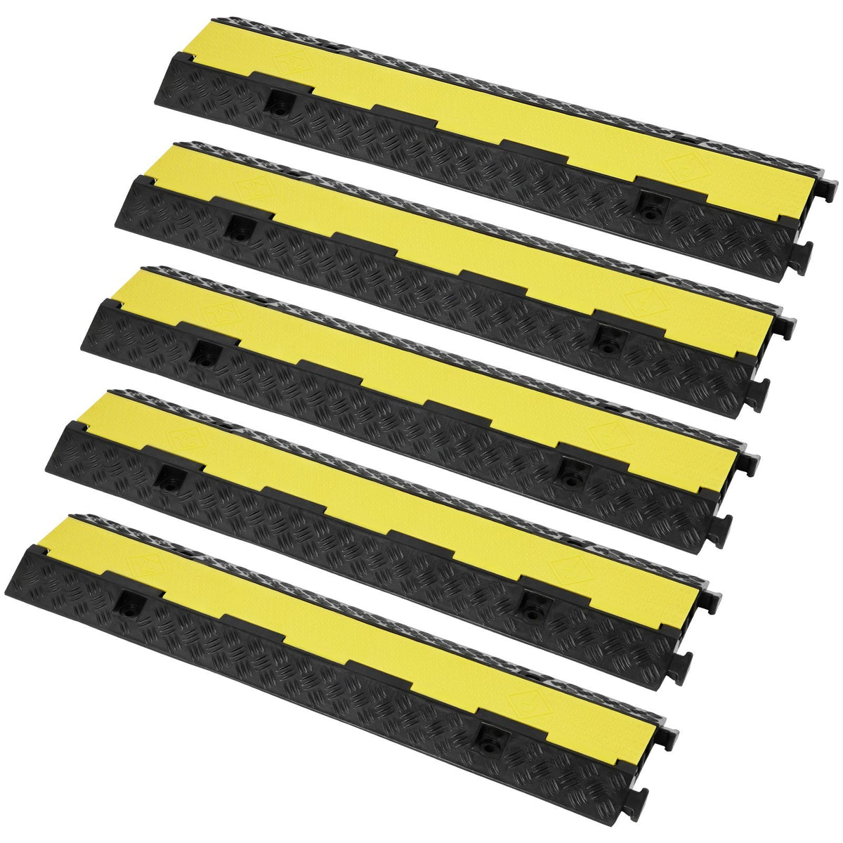 5-Piece Rubber Cable Guard, Dual Channel, 12000 lbs per Axle Load Capacity, Durable Hose & Wire Protection Ramp for Driveways, with Easy Access Top & 50 ft Caution Tape for Both Indoor & Outd