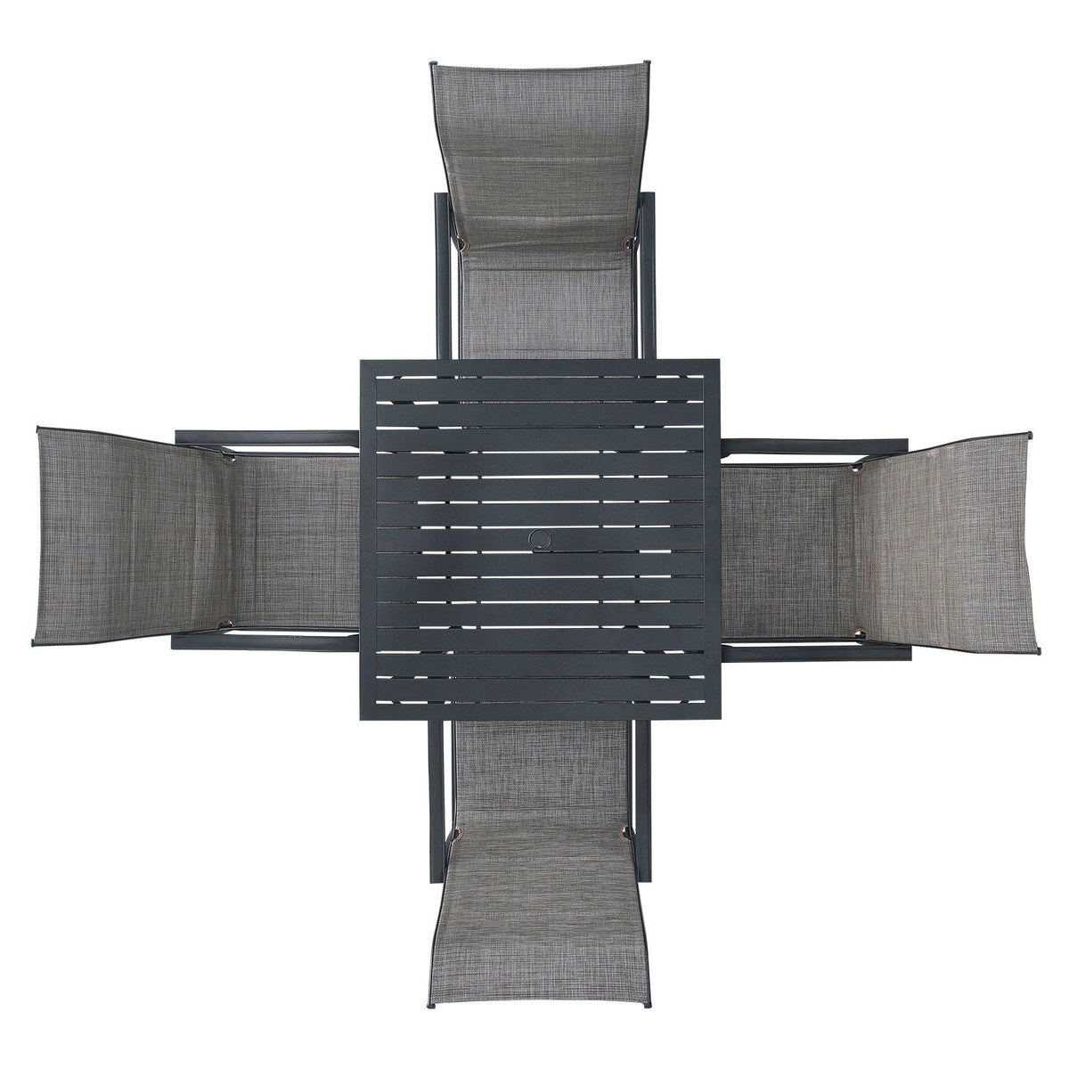 5 Pieces Patio Dining Set, Outdoor Furniture Table and Swivel Chairs Set, All Weather Garden Furniture Table Sets, Iron Patio Conversation Set with Umbrella Hole, For Lawn, Deck, Backyard, Black