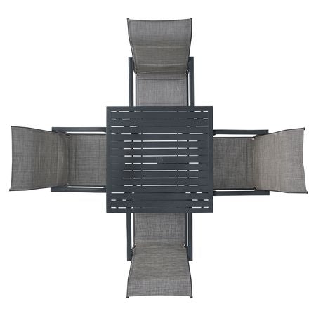 5 Pieces Patio Dining Set, Outdoor Furniture Table and Swivel Chairs Set, All Weather Garden Furniture Table Sets, Iron Patio Conversation Set with Umbrella Hole, For Lawn, Deck, Backyard, Black