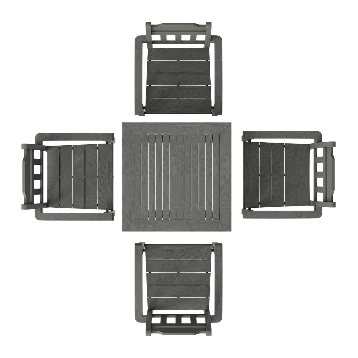 5 Pieces Patio Dining Set, Outdoor Square Furniture Table and Chairs, All Weather Garden Furniture Table Sets, HIPS Small Patio Conversation Set, For Lawn, Deck, Backyard, Poolside, Light Gray