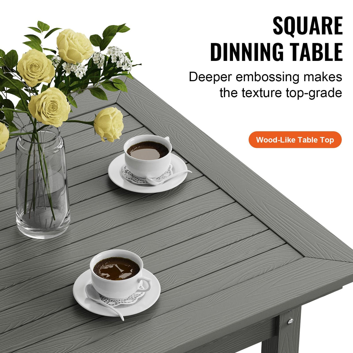 5 Pieces Patio Dining Set, Outdoor Square Furniture Table and Chairs, All Weather Garden Furniture Table Sets, HIPS Small Patio Conversation Set, For Lawn, Deck, Backyard, Poolside, Light Gray
