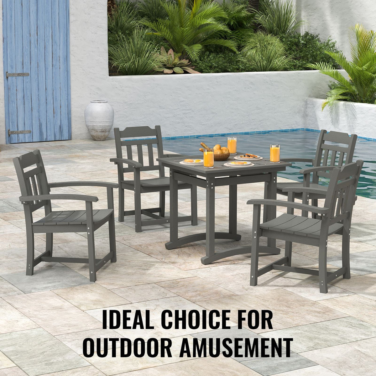 5 Pieces Patio Dining Set, Outdoor Square Furniture Table and Chairs, All Weather Garden Furniture Table Sets, HIPS Small Patio Conversation Set, For Lawn, Deck, Backyard, Poolside, Light Gray