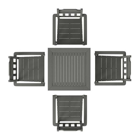 5 Pieces Patio Dining Set, Outdoor Square Furniture Table and Chairs, All Weather Garden Furniture Table Sets, HIPS Small Patio Conversation Set, For Lawn, Deck, Backyard, Poolside, Light Gray