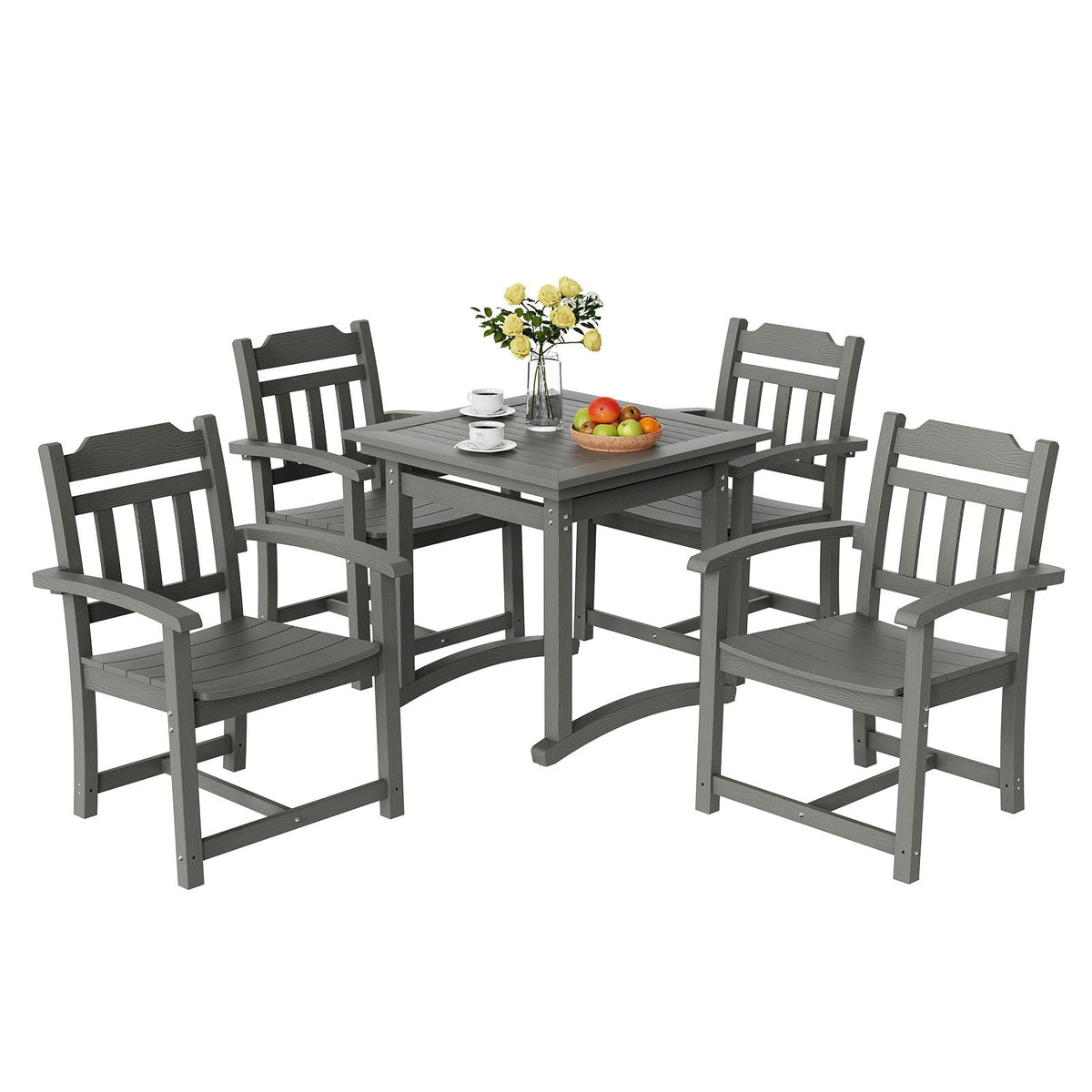 5 Pieces Patio Dining Set, Outdoor Square Furniture Table and Chairs, All Weather Garden Furniture Table Sets, HIPS Small Patio Conversation Set, For Lawn, Deck, Backyard, Poolside, Light Gray