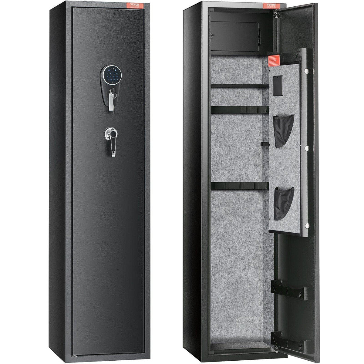 5 Rifles Gun Safe, Rifle Safe with Digital Keypad & Lock, Gun Storage Cabinet with Built-in Storage Locker, Removable Storage Shelf for Home Long Gun and Pistols