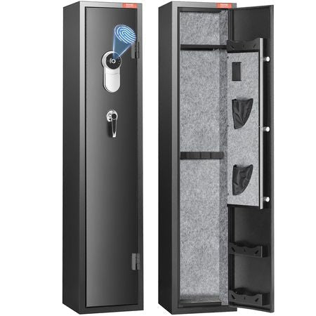 5 Rifles Gun Safe, Rifle Safe with Fingerprint Lock, Quick Access Gun Storage Cabinet for Shotguns with Removable Shelf, Pistol Rack, Ammo Storage Box for Home Long Gun and Pistols