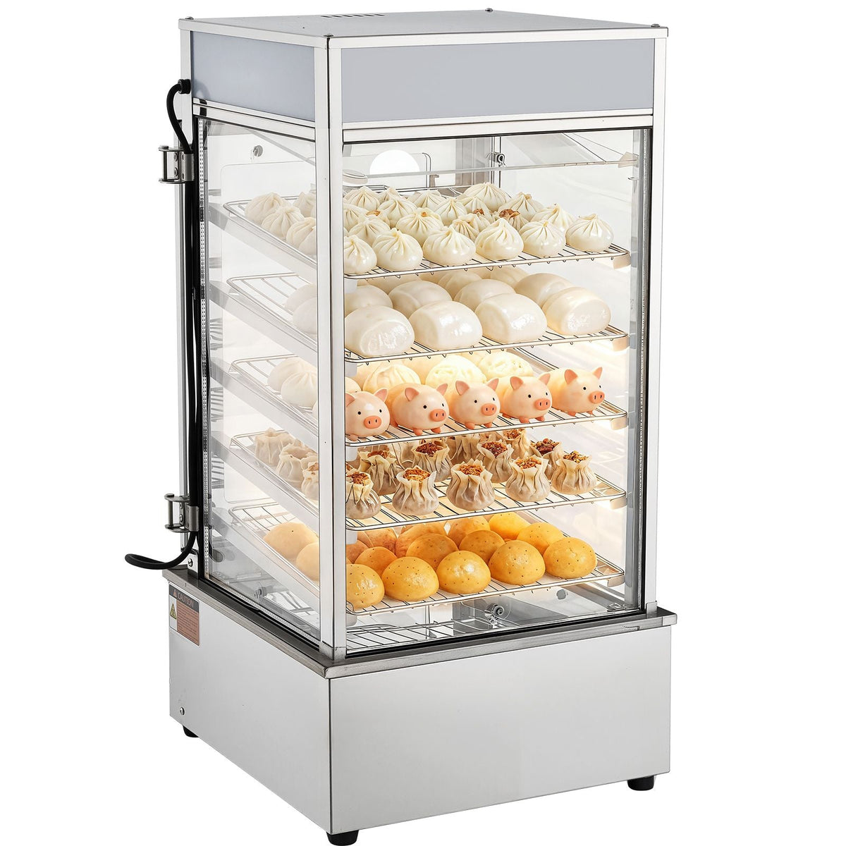 5-Tier Commercial Food Warmer Display, 1200W Food Display Warmer with LED Light, Adjustable Shelf & Stainless Steel Frame, 86-230 Fahrenheit Steam Heating, 120L for Hamburger, Pizza, Bread