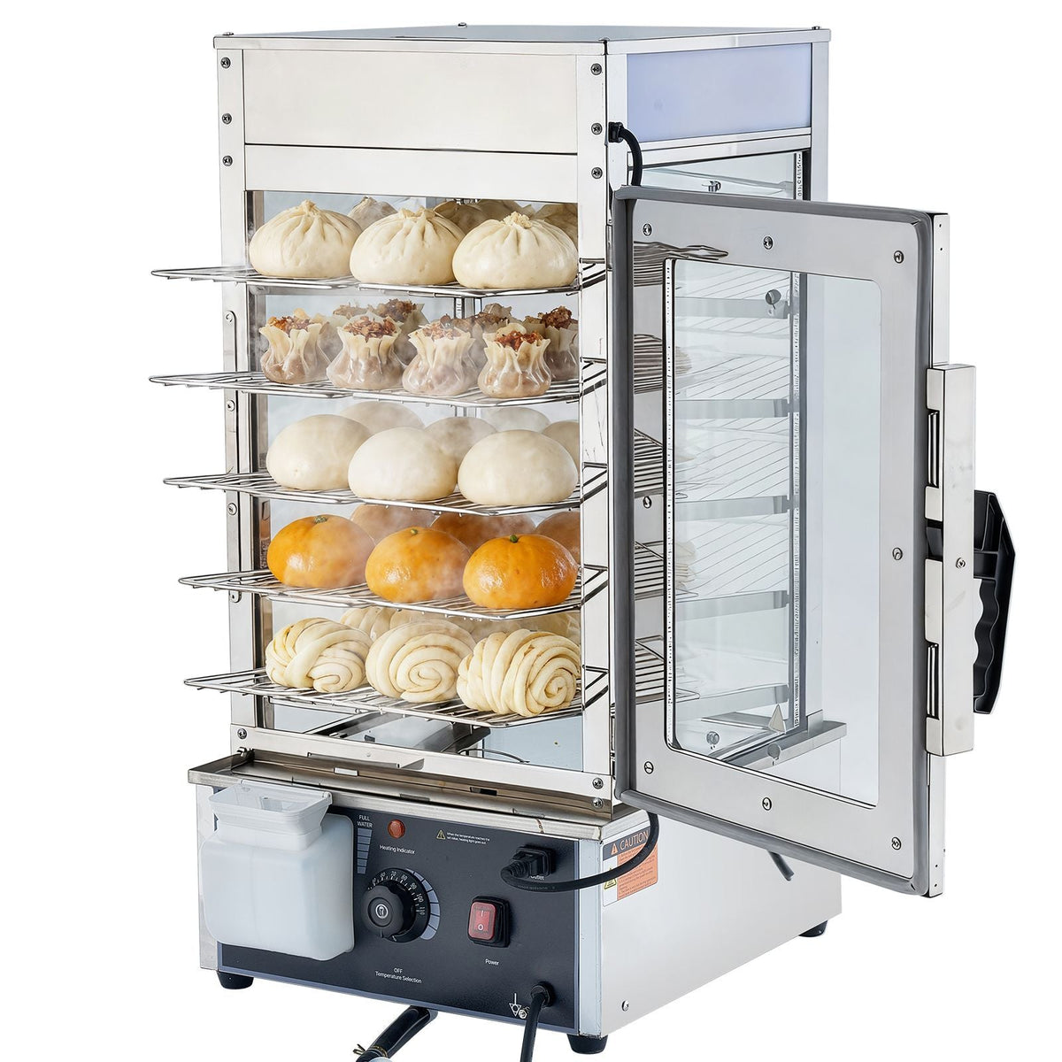 5-Tier Commercial Food Warmer Display, 1200W Food Display Warmer with LED Light, Adjustable Shelf & Stainless Steel Frame, 86-230 Fahrenheit Steam Heating, 120L for Hamburger, Pizza, Bread
