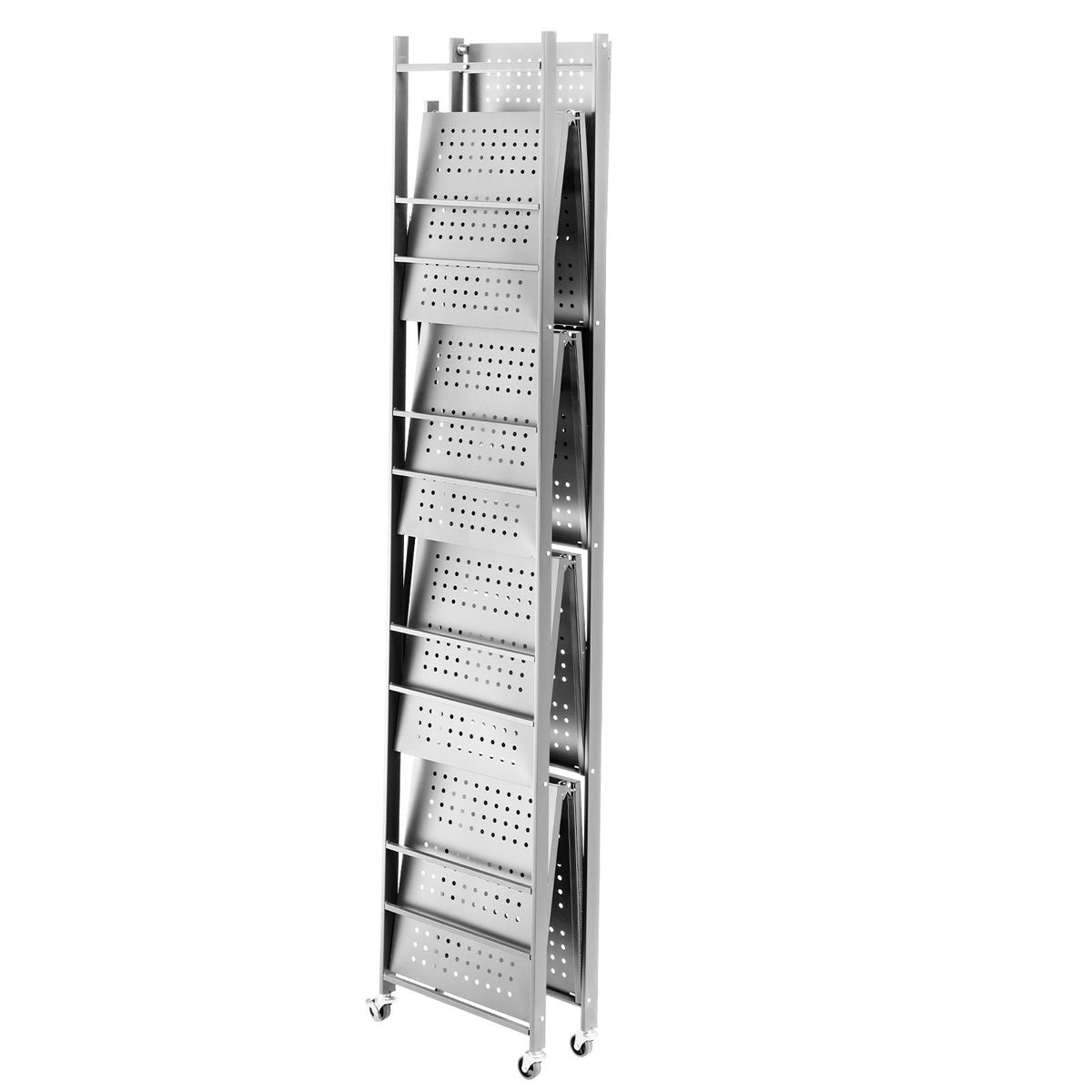 5-Tier Foldable Storage Shelf, 32W x 14D x 72H Inch Folding Metal Rack Shelving Unit, No Assembly Organizer Shelf with 5 Wheels & 4 Hooks for Pantry, Kitchen, Garage, Basement, Grey
