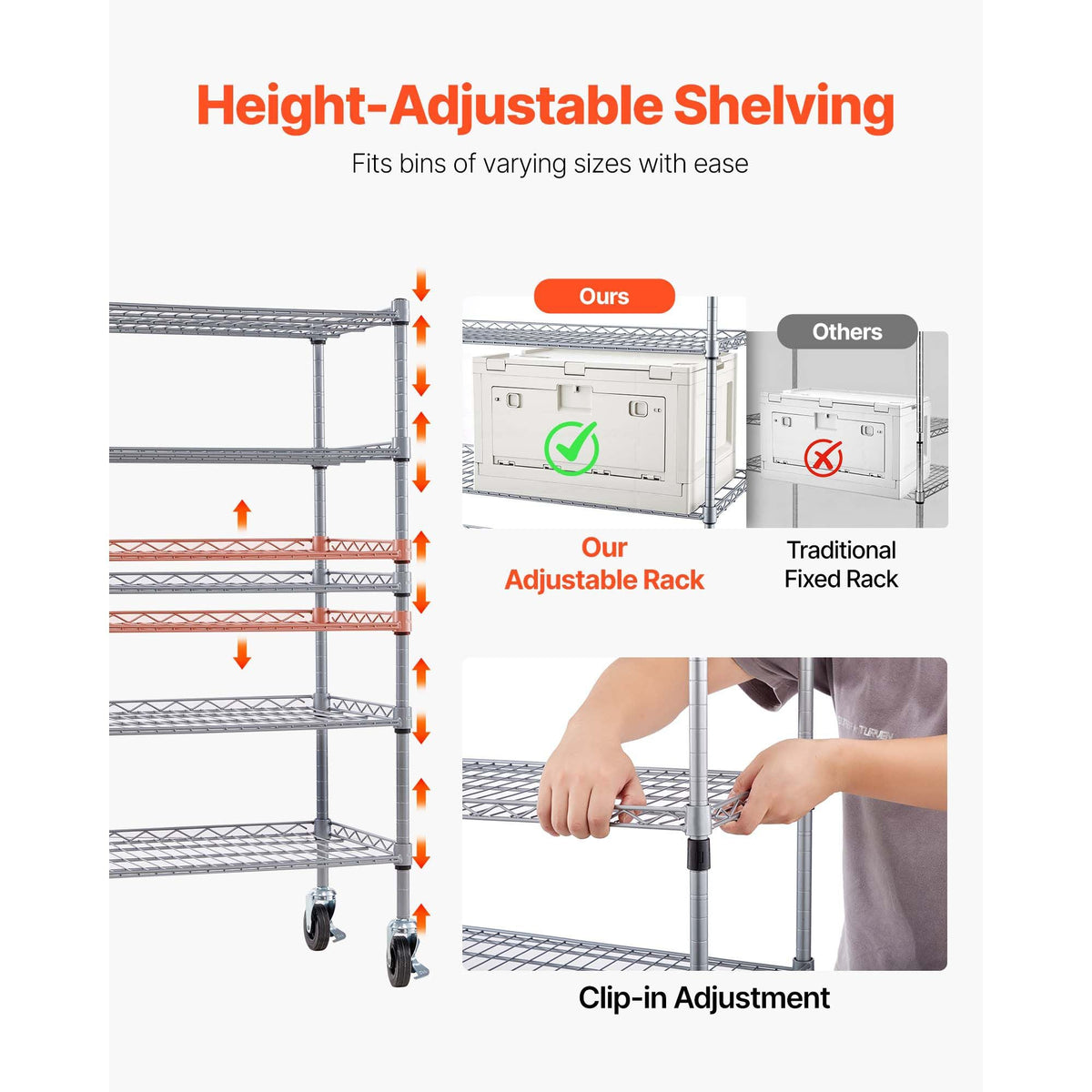 5-Tier Rolling Bin Storage Rack, 16 Organizer Bins, Bin Rack Storage Steel Wire Shelving System with Wheels, Mobile Tool Organizer for Garage, Warehouse, Office, Restaurant, Classroom, Kitchen
