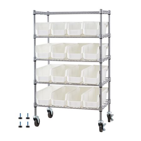 5-Tier Rolling Bin Storage Rack, 16 Organizer Bins, Bin Rack Storage Steel Wire Shelving System with Wheels, Mobile Tool Organizer for Garage, Warehouse, Office, Restaurant, Classroom, Kitchen